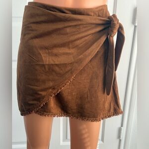 Lulu's Brown Wrap Mini Skirt